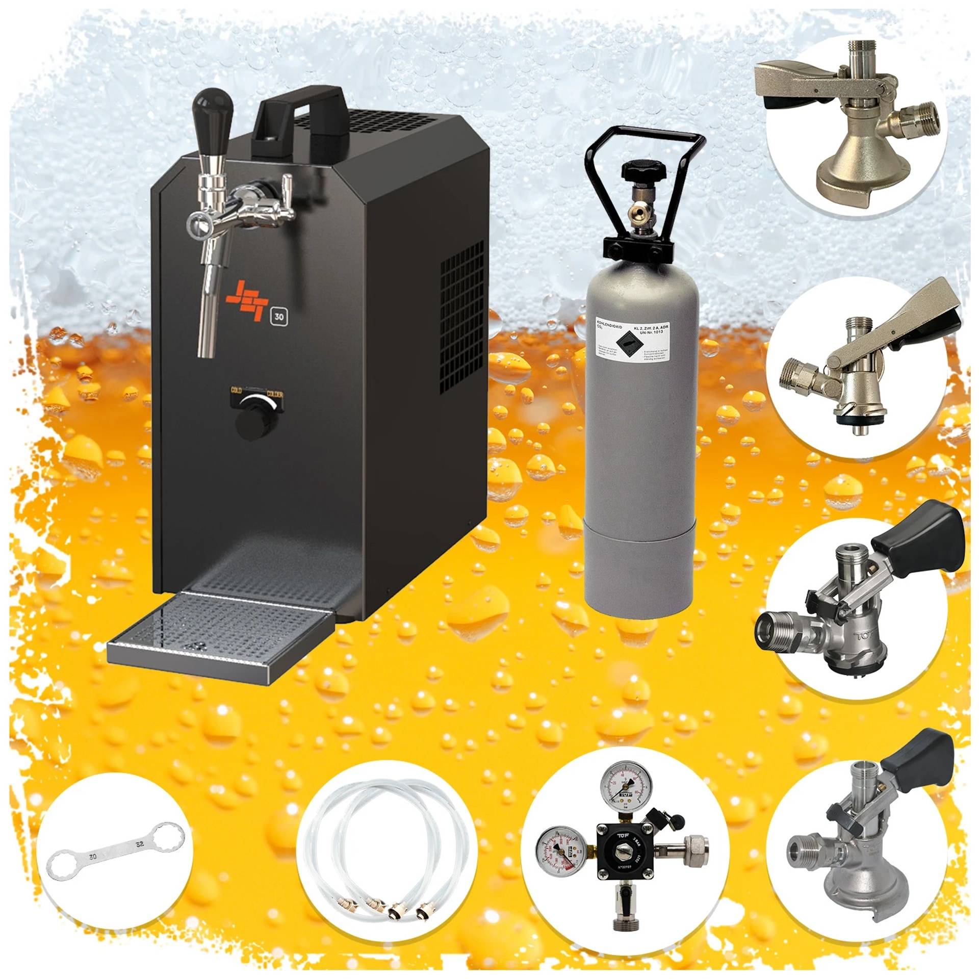 Komplett Set - Zapfanlage Bierzapfanlage JET 30 Zapfkopf Korb