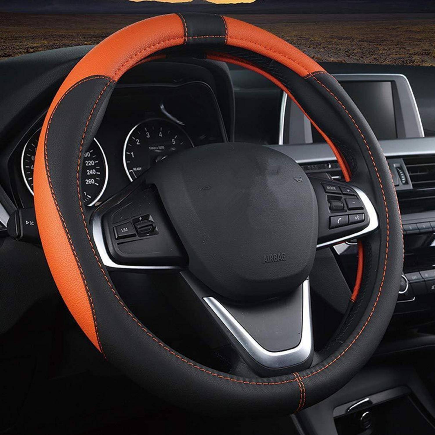 Lenkradbezug 38cm Schwarz Orange in Lederoptik