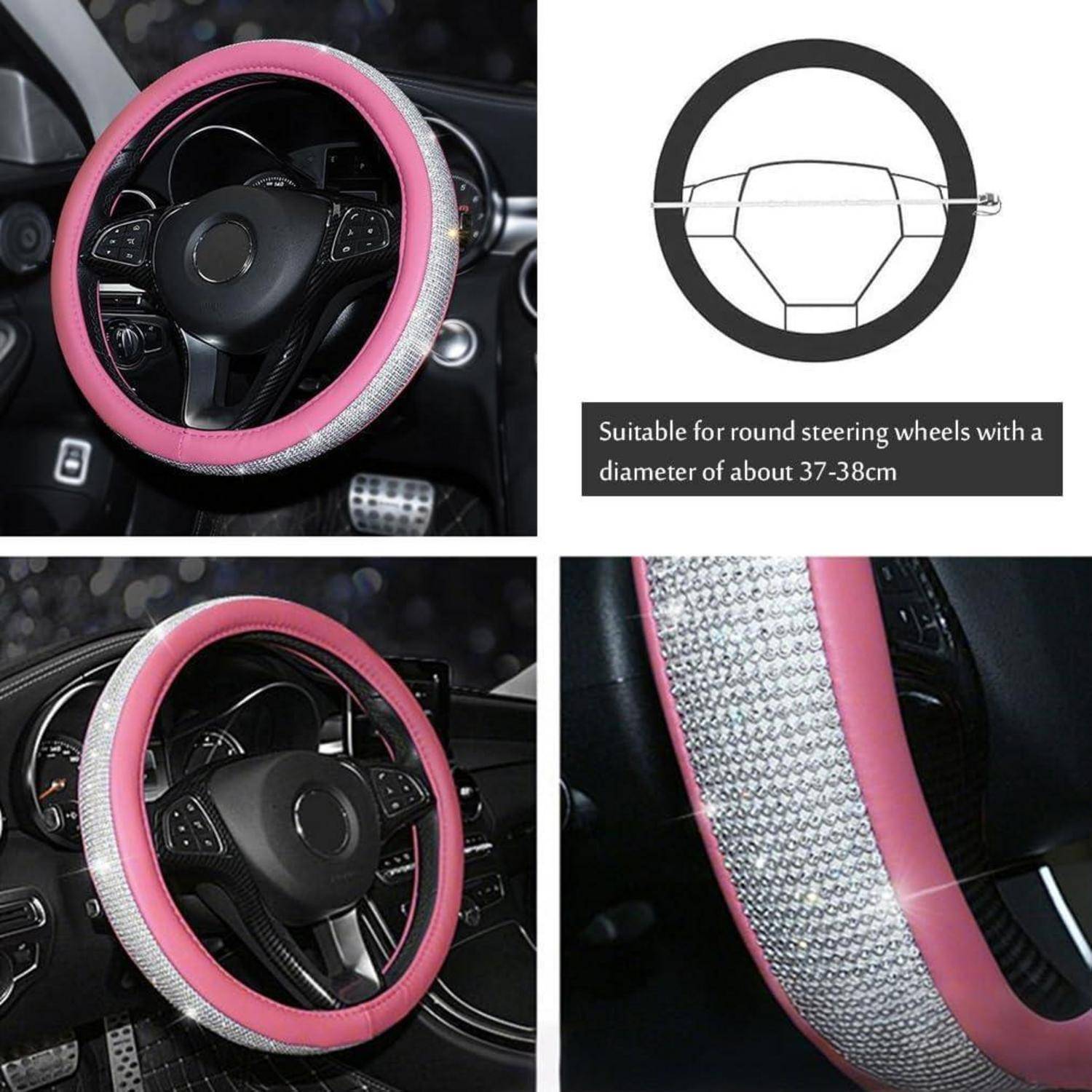 Pahajim Lenkradbezug Glitzer Strass 38cm Rosa-Weiß in Lederoptik