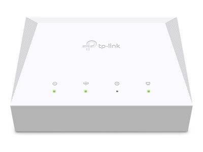 Weiß TP-Link Wi-Fi-Router von oben gezeigt, mit vier vorderen Statusleuchten und einer Leuchte aus.