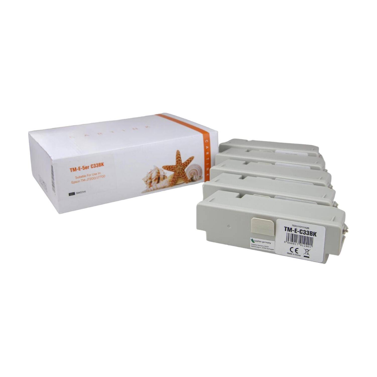 Kompatibel zu EPSON C33S020700 / SJI-C-33-PK Tintenpatrone, schwarz, 5x43,1 ml
