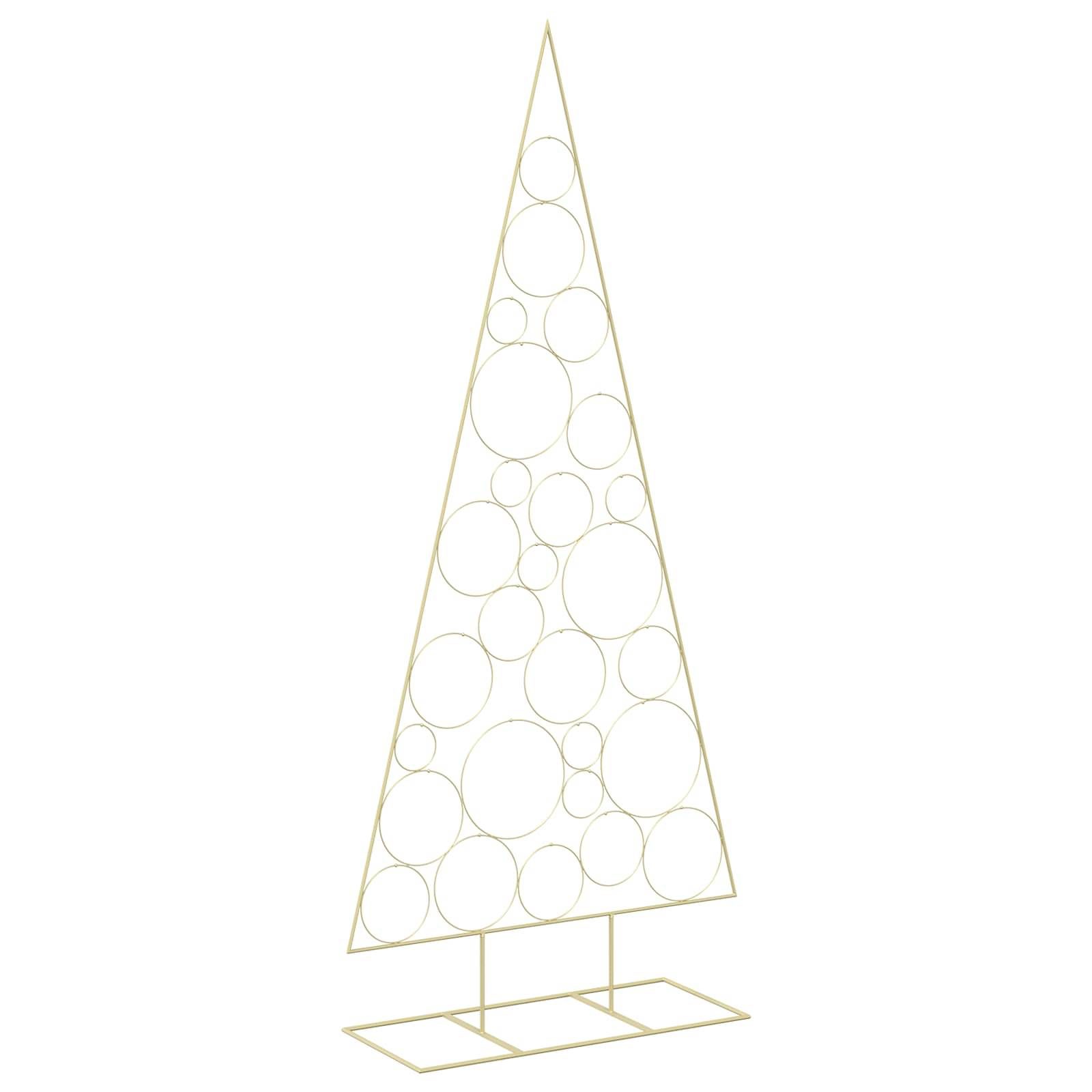 Minimalistischer Line-Art-Weihnachtsbaum aus Kreisen in einem dreieckigen Rahmen, stehend auf einer einfachen geometrischen Basis.