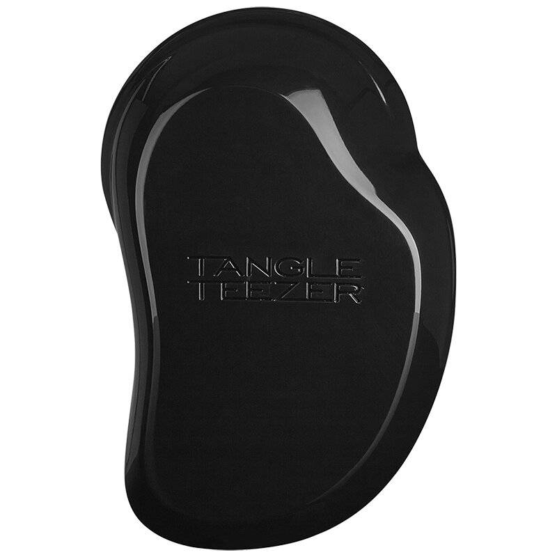 Schwarze Tangle Teezer Entwirrungs-Haarbürste auf weißem Hintergrund.