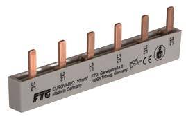 Kupfer-Sammelschienenkammstecker für Leitungsschutzschalter, beschriftet mit FTG und „Made in Germany