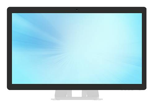 Flachbildschirm-Computermonitor mit leerem hellblauem Display auf einem Ständer.