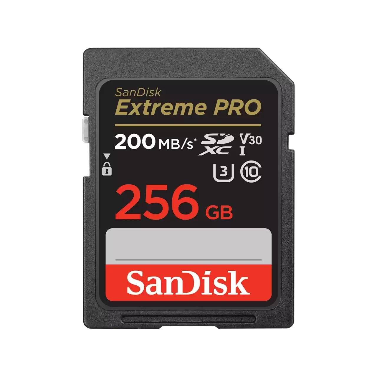 SanDisk Extreme PRO 256 GB SD-Speicherkarte, mit 200 MB/s gekennzeichnet, SDXC U3 und Klasse 10.