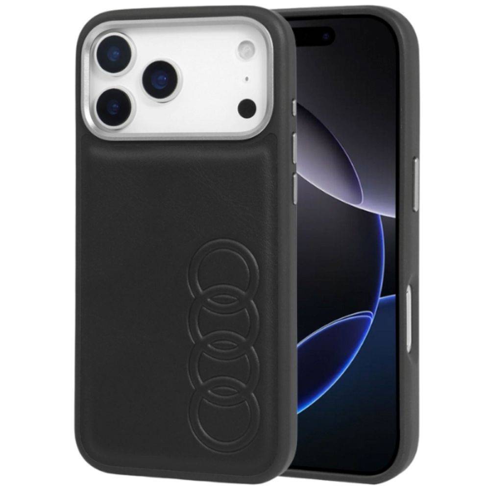Audi TT Hülle iPhone 18 Pro Max MagSafe Kunstleder schwarz Logo Ringe