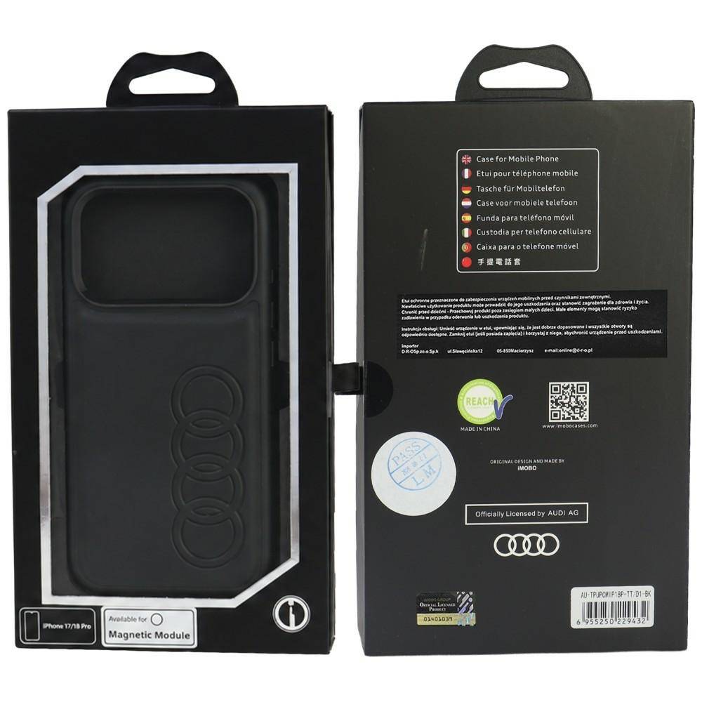 Audi TT Hülle iPhone 18 Pro MagSafe Kunstleder schwarz Logo Ringe