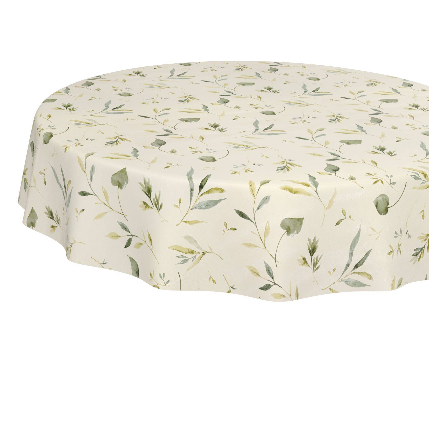 ANRO Tischdecke Canada Creme Ø 100 cm rund Schnittkante Wachstuch Blätterzweige abwaschbar