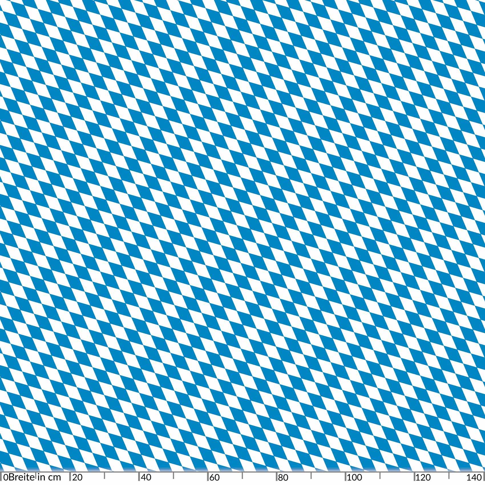 Blau-weiß kariertes Diamantmuster, das das gesamte Bild ausfüllt, mit einer Messskala mit der Beschriftung „Breite in cm" entlang des unteren Rands.