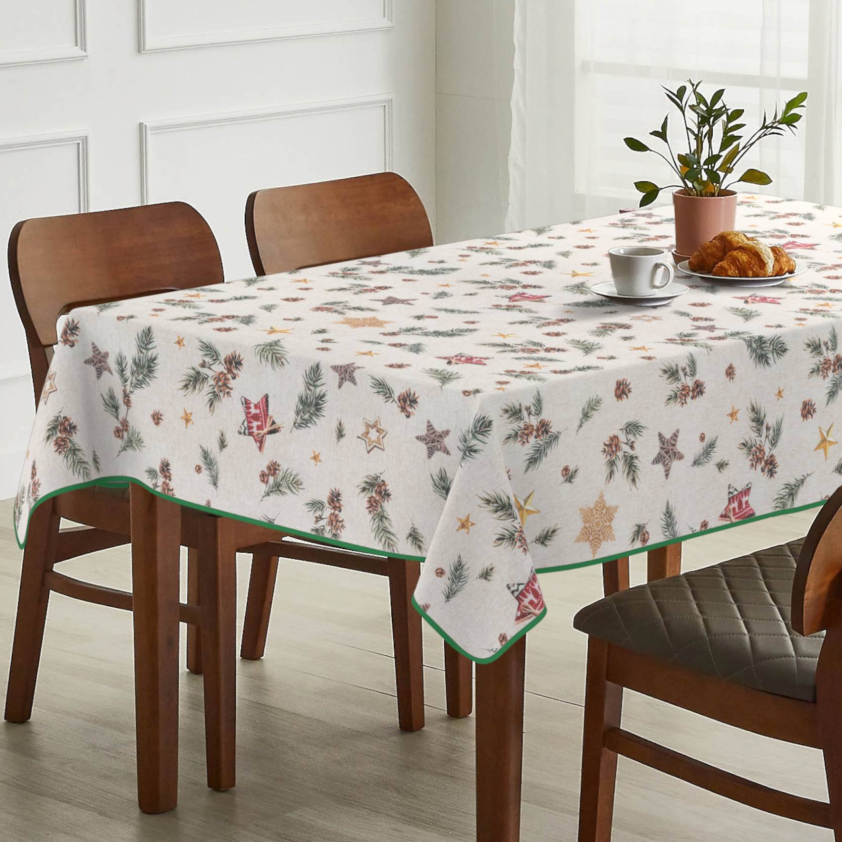 ANRO Tischdecke Zapfen Grün 180 x 140 cm eckig Schnittkante Baumwolle-Polyester