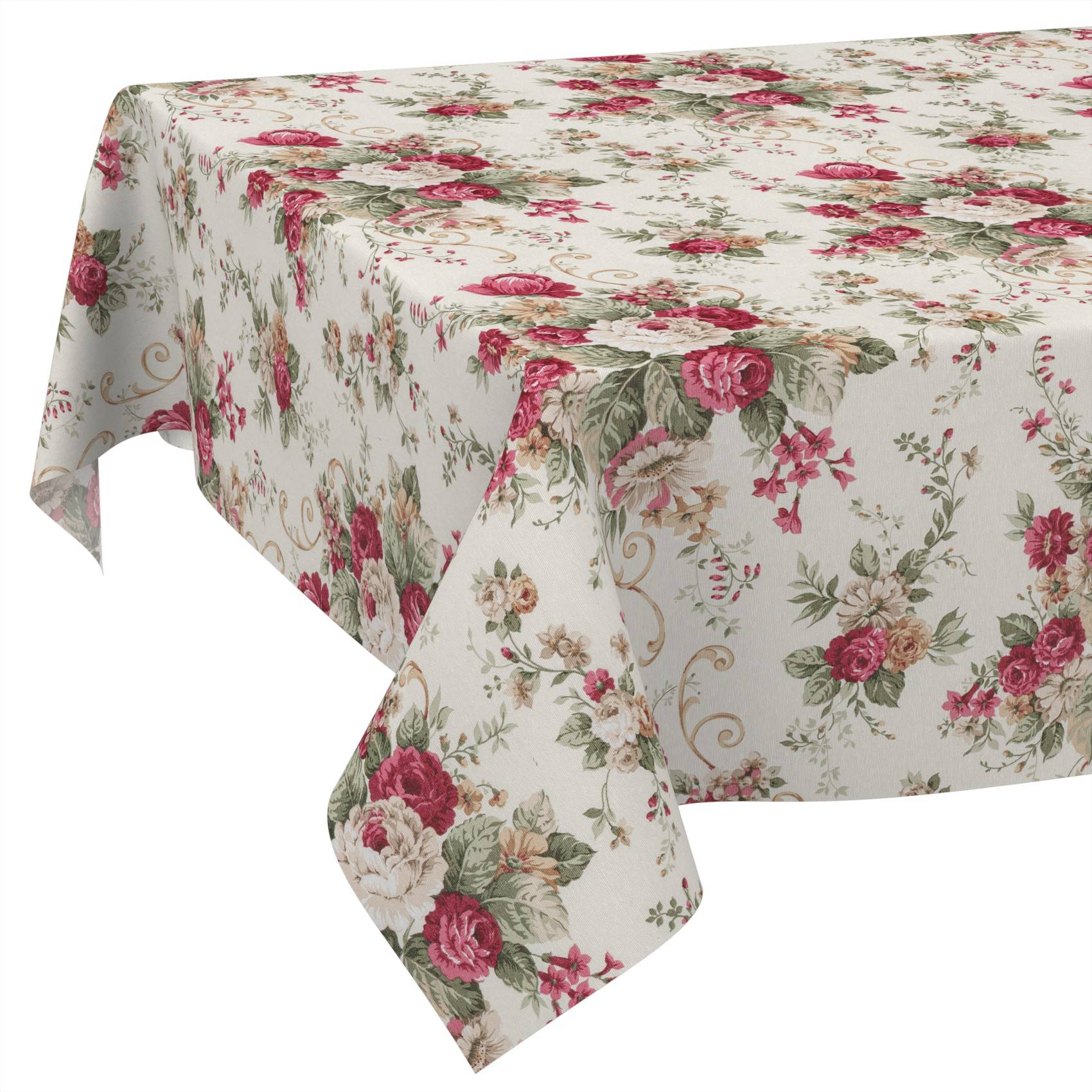 ANRO Tischdecke Rosen Creme 280 x 140 cm eckig mit Paspelband Baumwolle-Polyester