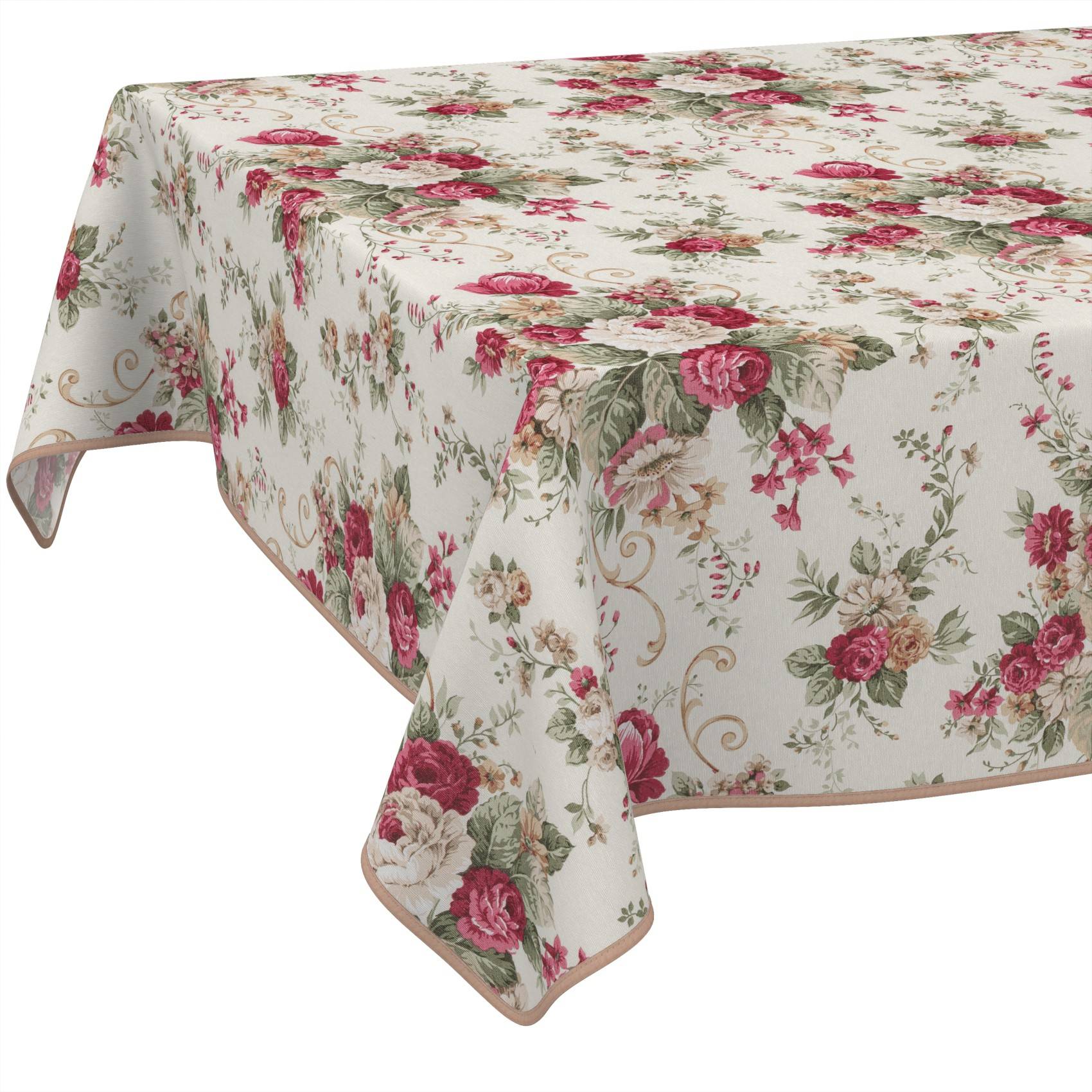 ANRO Tischdecke Rosen Creme 130 x 90 cm eckig mit Paspelband Baumwolle-Polyester