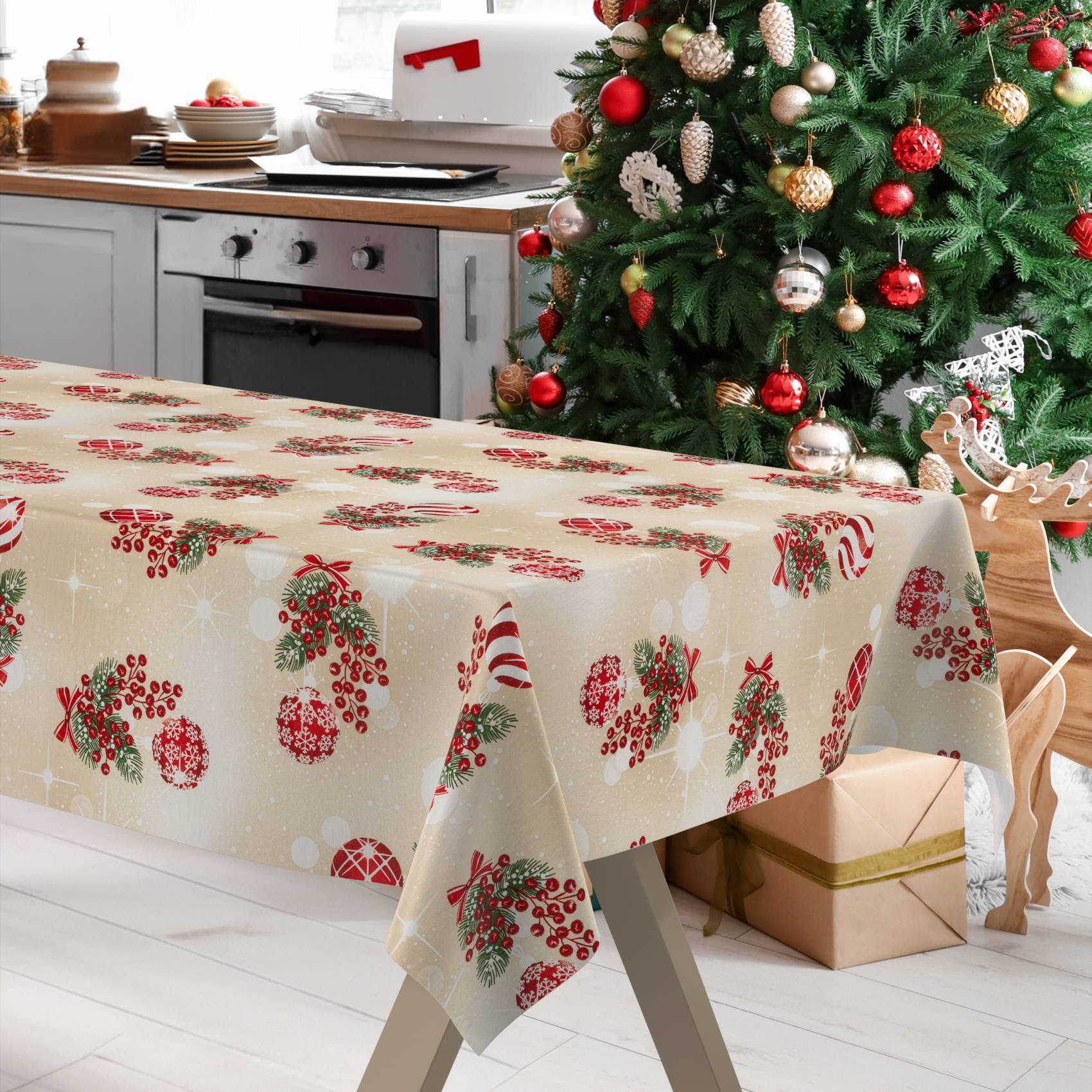 ANRO Tischdecke Zuckerstange Beige 180 x 140 cm eckig Schnittkante Baumwolle-Polyester
