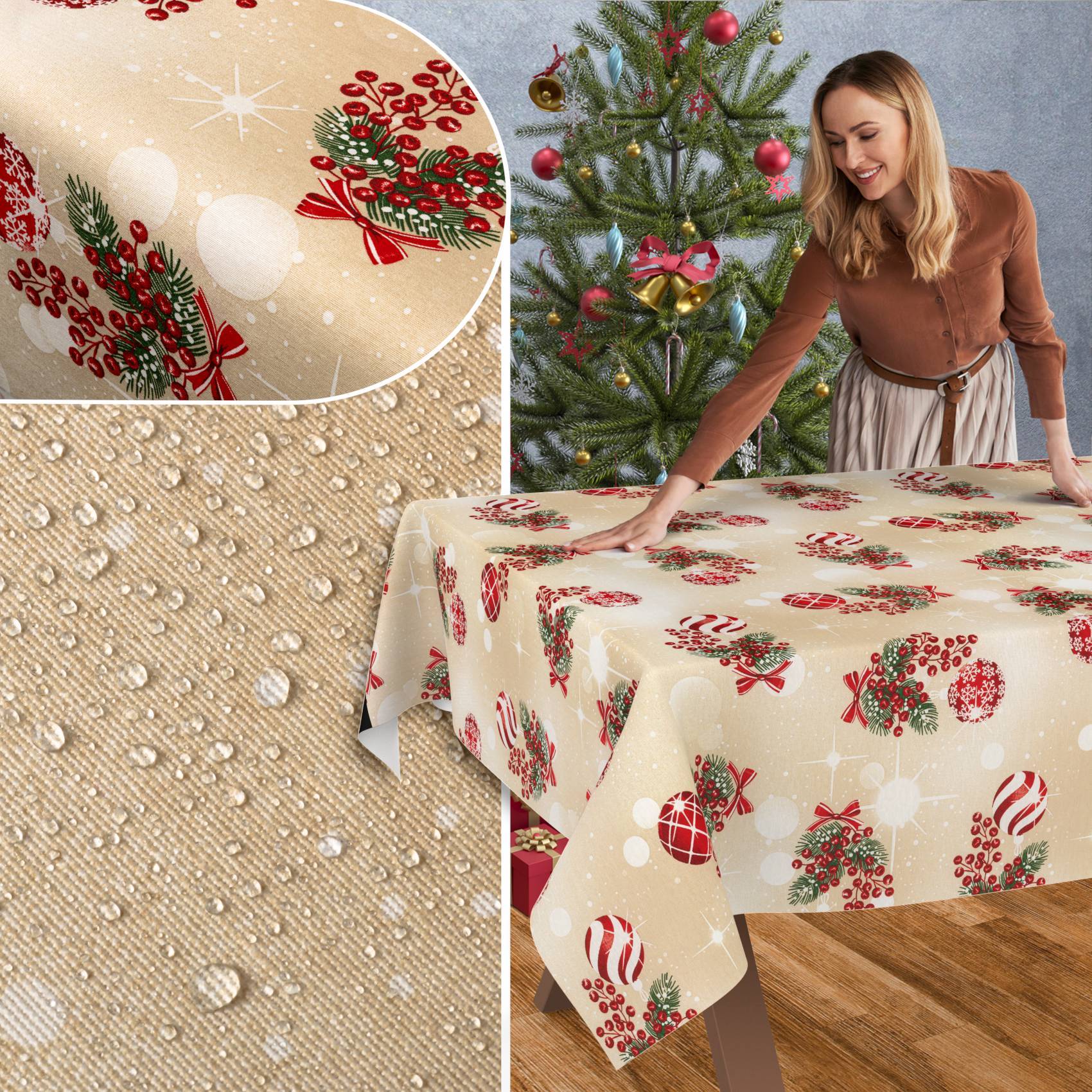 ANRO Tischdecke Zuckerstange Beige 180 x 100 cm eckig Schnittkante Baumwolle-Polyester