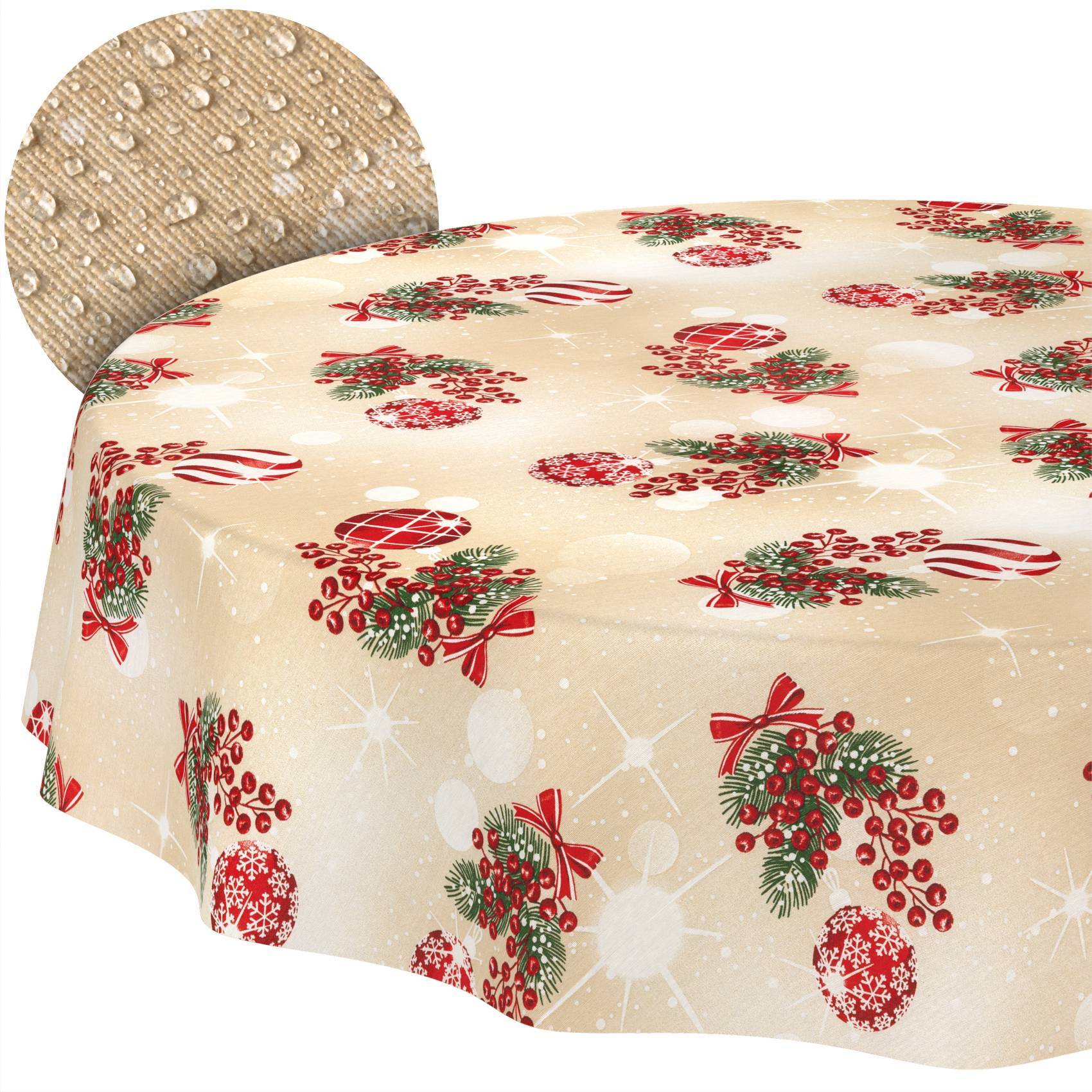 ANRO Tischdecke Zuckerstange Beige Ø 100 cm rund Schnittkante Baumwolle-Polyester
