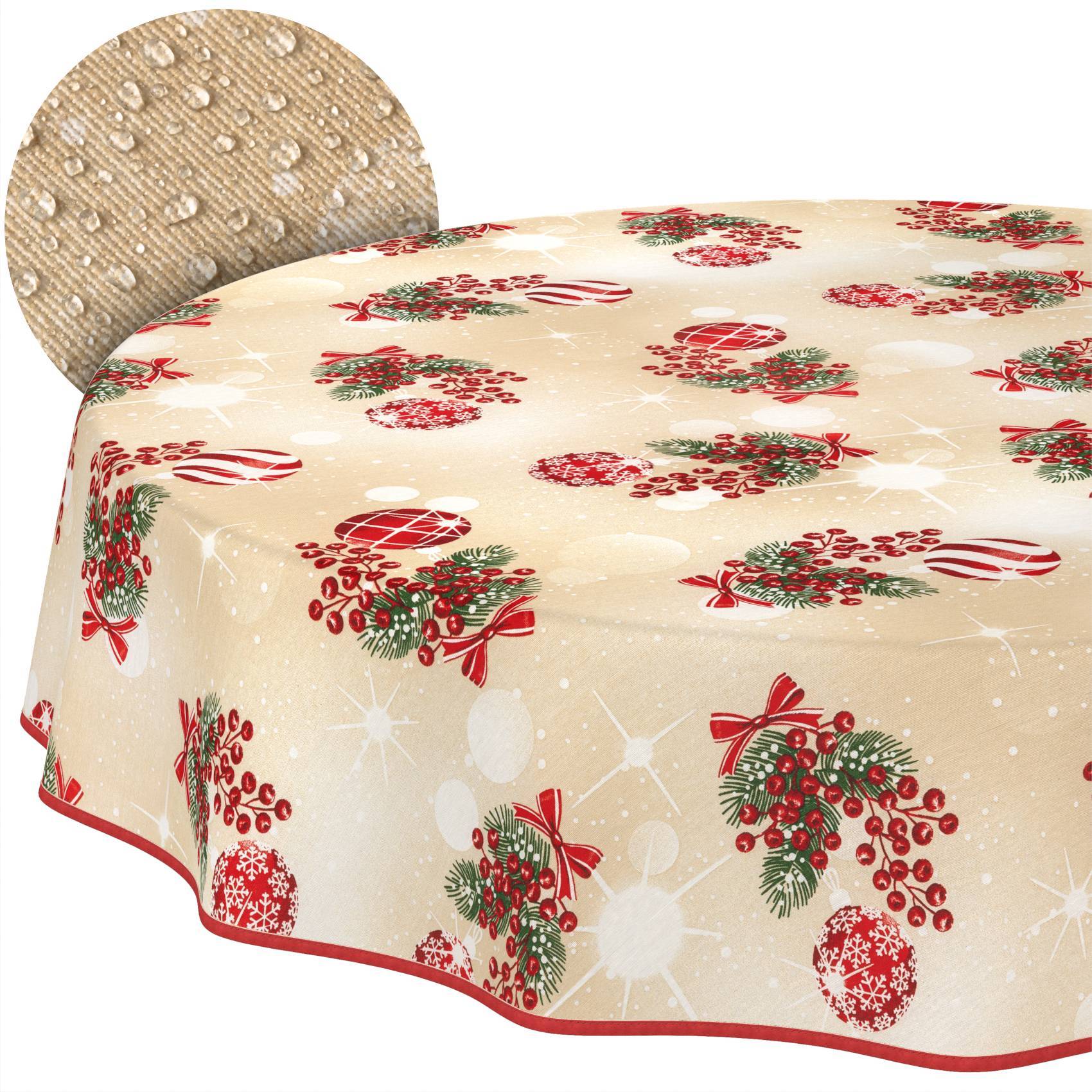 ANRO Tischdecke Zuckerstange Beige Ø 100 cm rund Schnittkante Baumwolle-Polyester