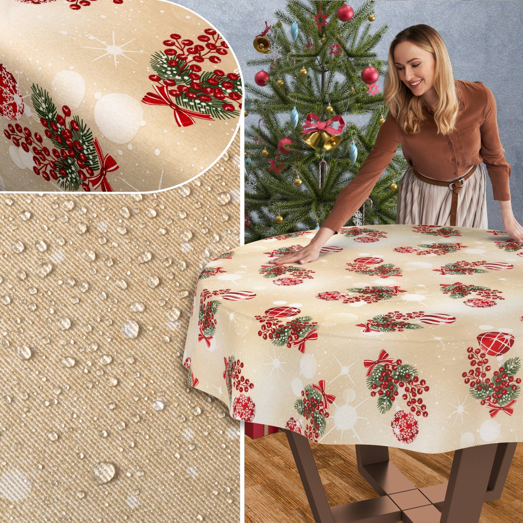 ANRO Tischdecke Zuckerstange Beige Ø 100 cm rund Schnittkante Baumwolle-Polyester
