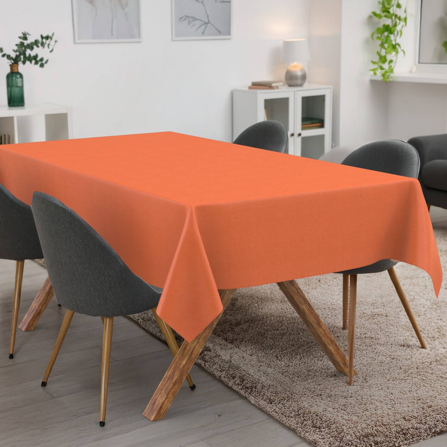ANRO Tischdecke Uni Orange 140 x 100 cm eckig Schnittkante Baumwolle-Polyester abwaschbar