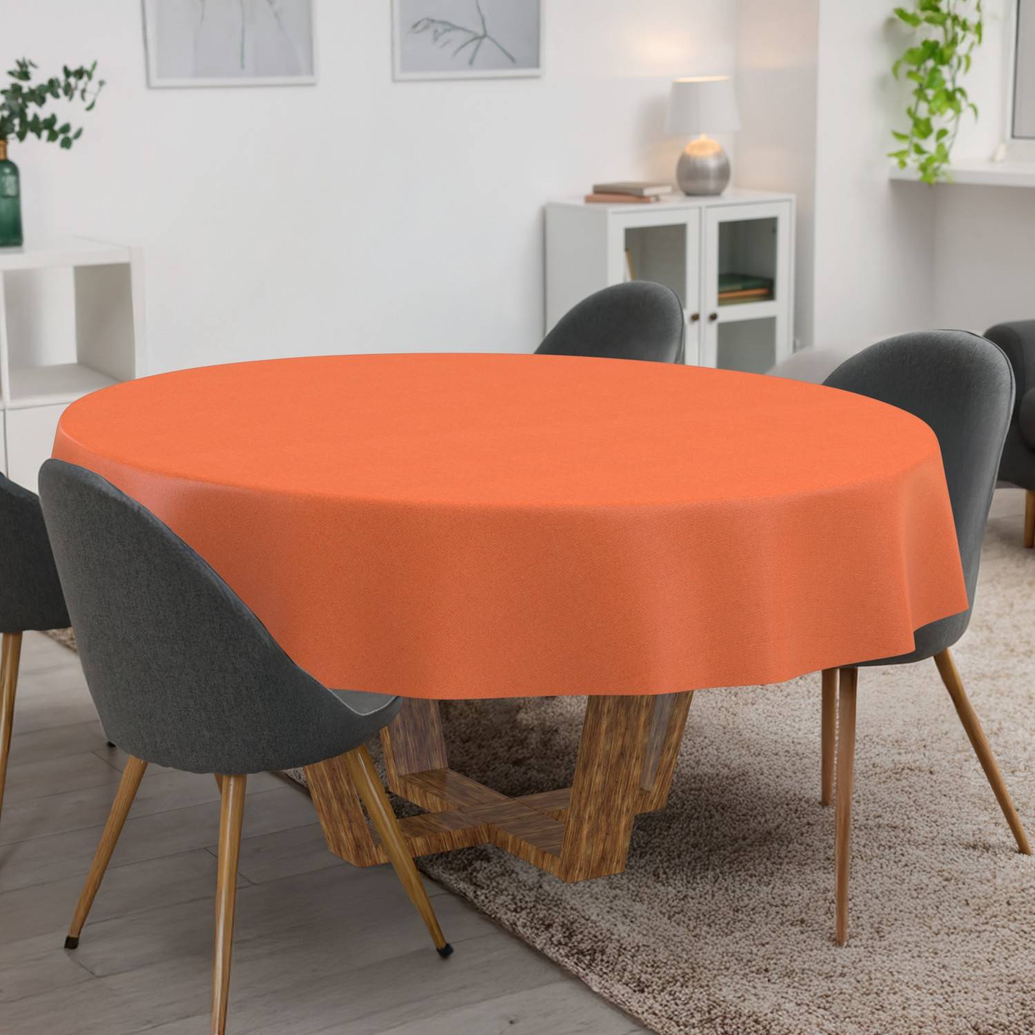 ANRO Tischdecke Uni Orange Ø 100 cm rund mit Paspelband Baumwolle-Polyester abwaschbar