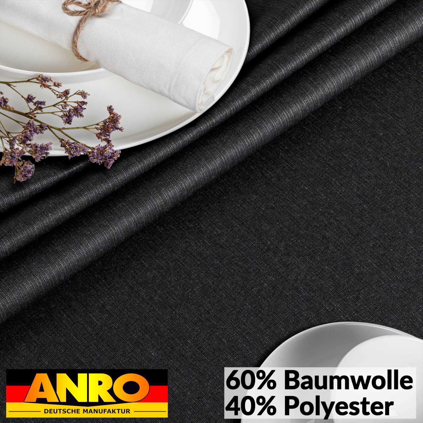 ANRO Tischdecke Mila Anthrazit Ø 140 cm rund Schnittkante Baumwolle-Polyester Fleckschutz