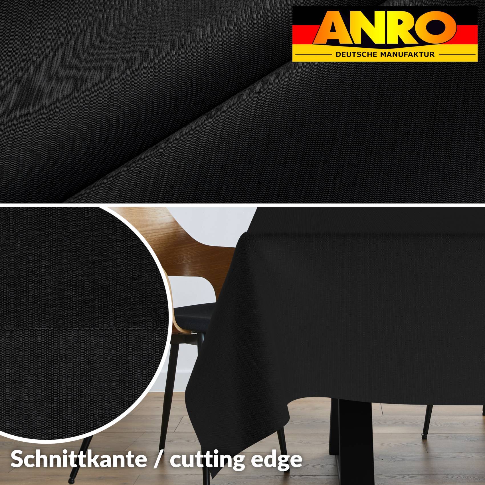 ANRO Tischdecke Mila Anthrazit 200 x 140 cm eckig mit Paspelband Baumwolle-Polyester Uni
