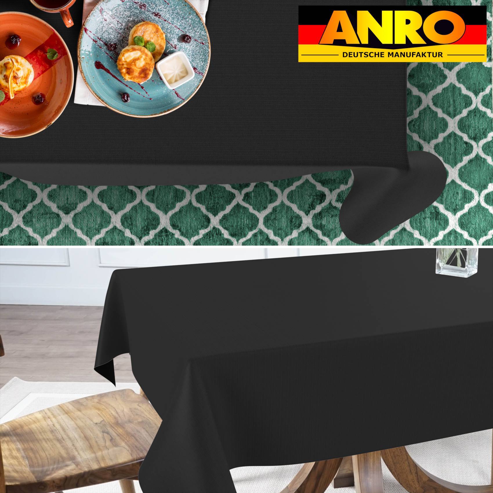 ANRO Tischdecke Mila Anthrazit 200 x 140 cm eckig mit Paspelband Baumwolle-Polyester Uni