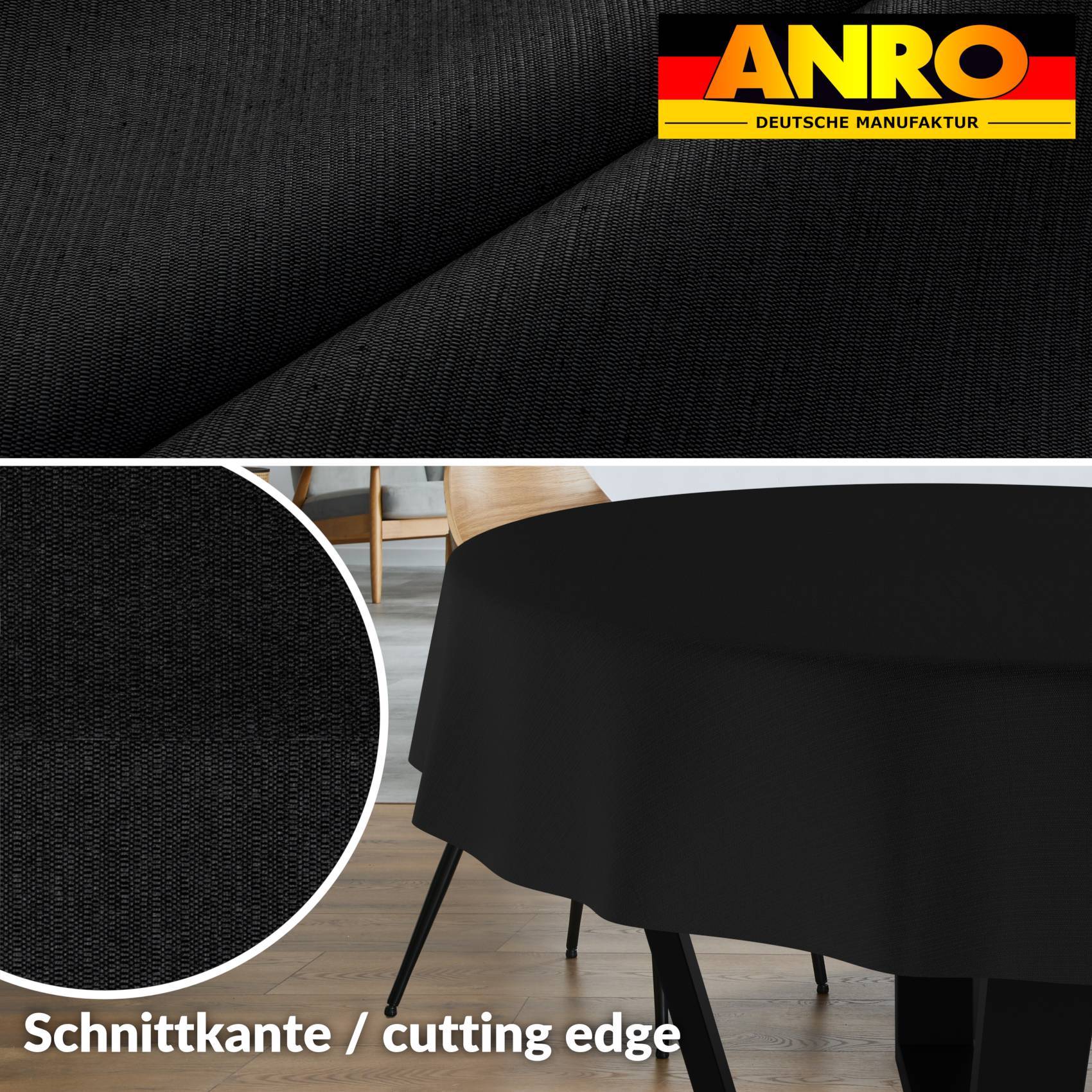 ANRO Tischdecke Mila Anthrazit Ø 140 cm rund Schnittkante Baumwolle-Polyester Fleckschutz