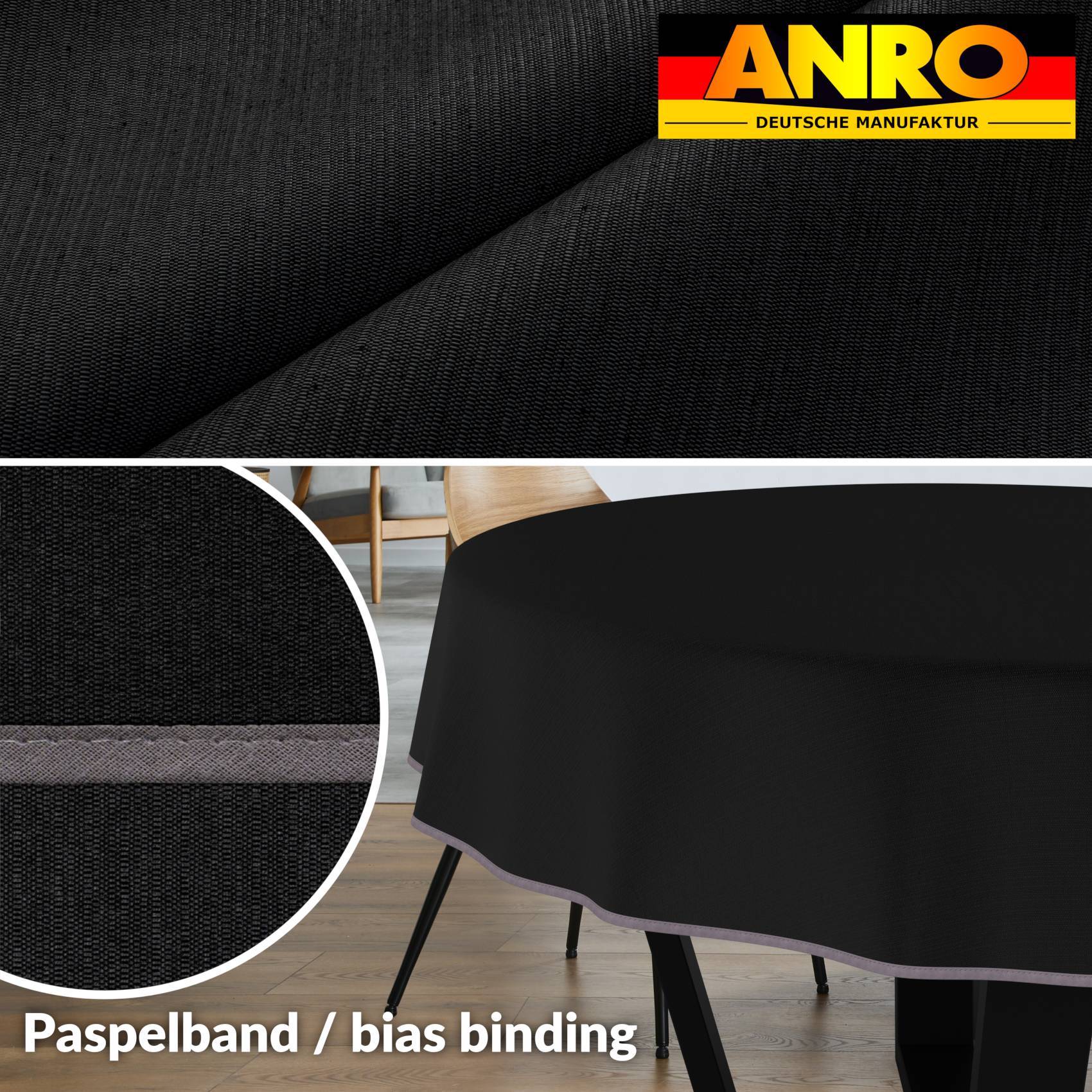 ANRO Tischdecke Mila Anthrazit Ø 140 cm rund Schnittkante Baumwolle-Polyester Fleckschutz