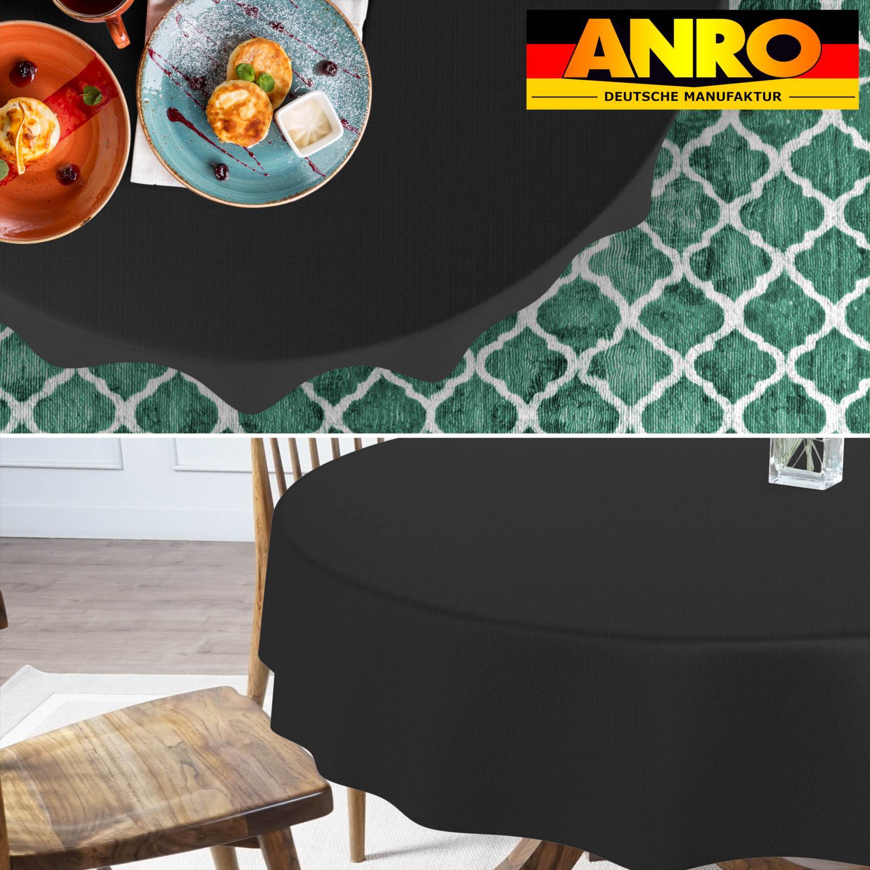 ANRO Tischdecke Mila Anthrazit Ø 140 cm rund Schnittkante Baumwolle-Polyester Fleckschutz