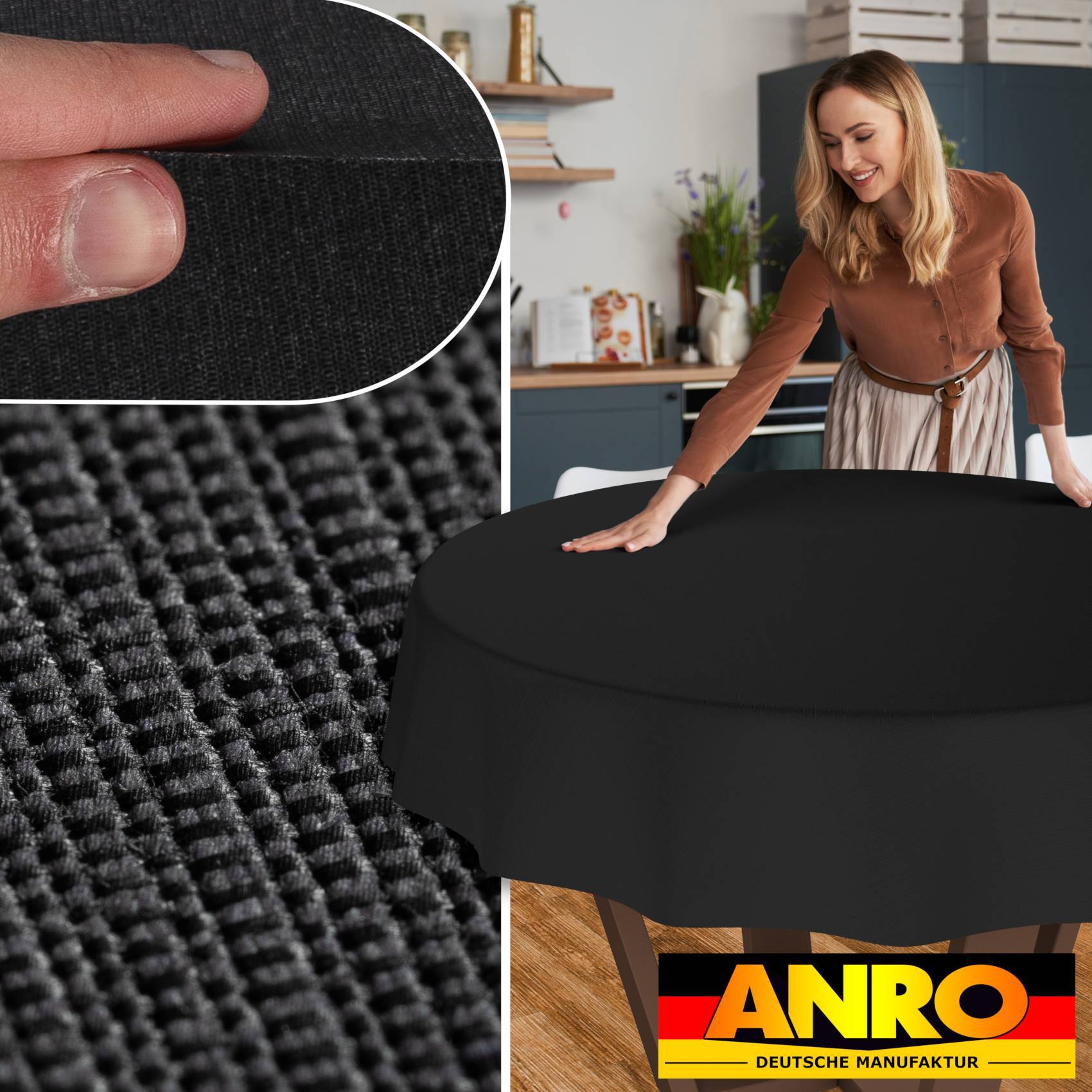 ANRO Tischdecke Mila Anthrazit Ø 140 cm rund Schnittkante Baumwolle-Polyester Fleckschutz