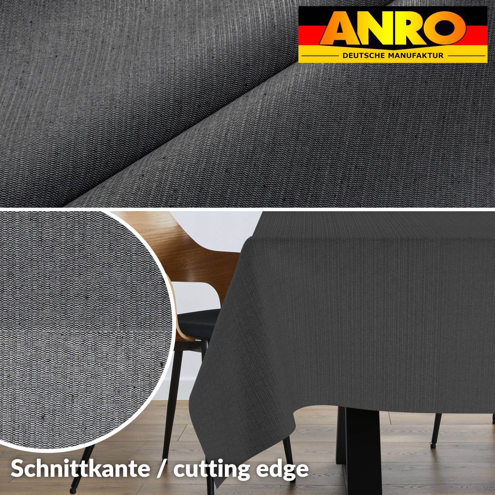ANRO Tischdecke Mila Grau 160 x 120 cm eckig mit Paspelband Baumwolle-Polyester abwaschbar