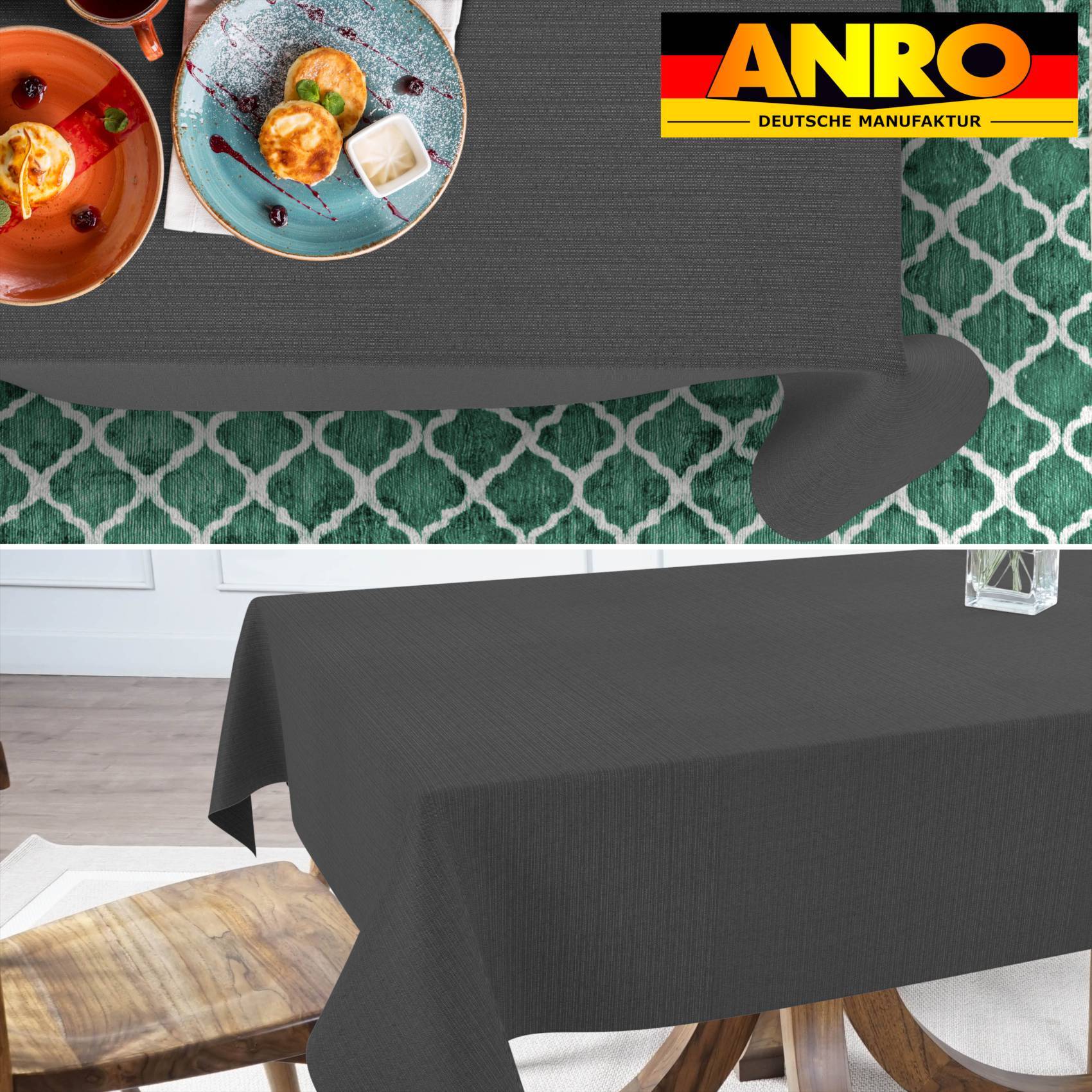 ANRO Tischdecke Mila Grau 160 x 120 cm eckig mit Paspelband Baumwolle-Polyester abwaschbar
