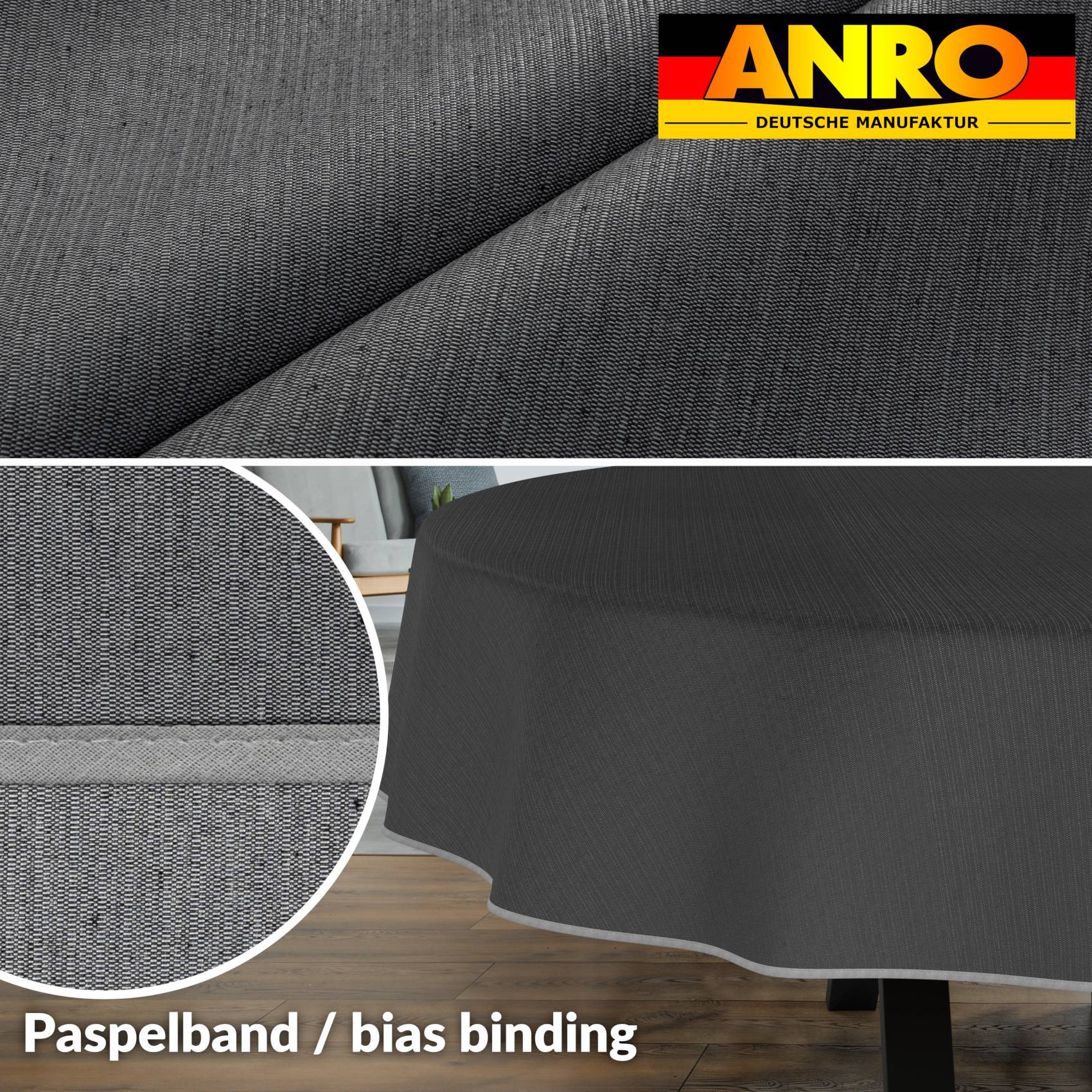 ANRO Tischdecke Mila Grau 160 x 140 cm oval mit Paspelband Baumwolle-Polyester Fleckschutz