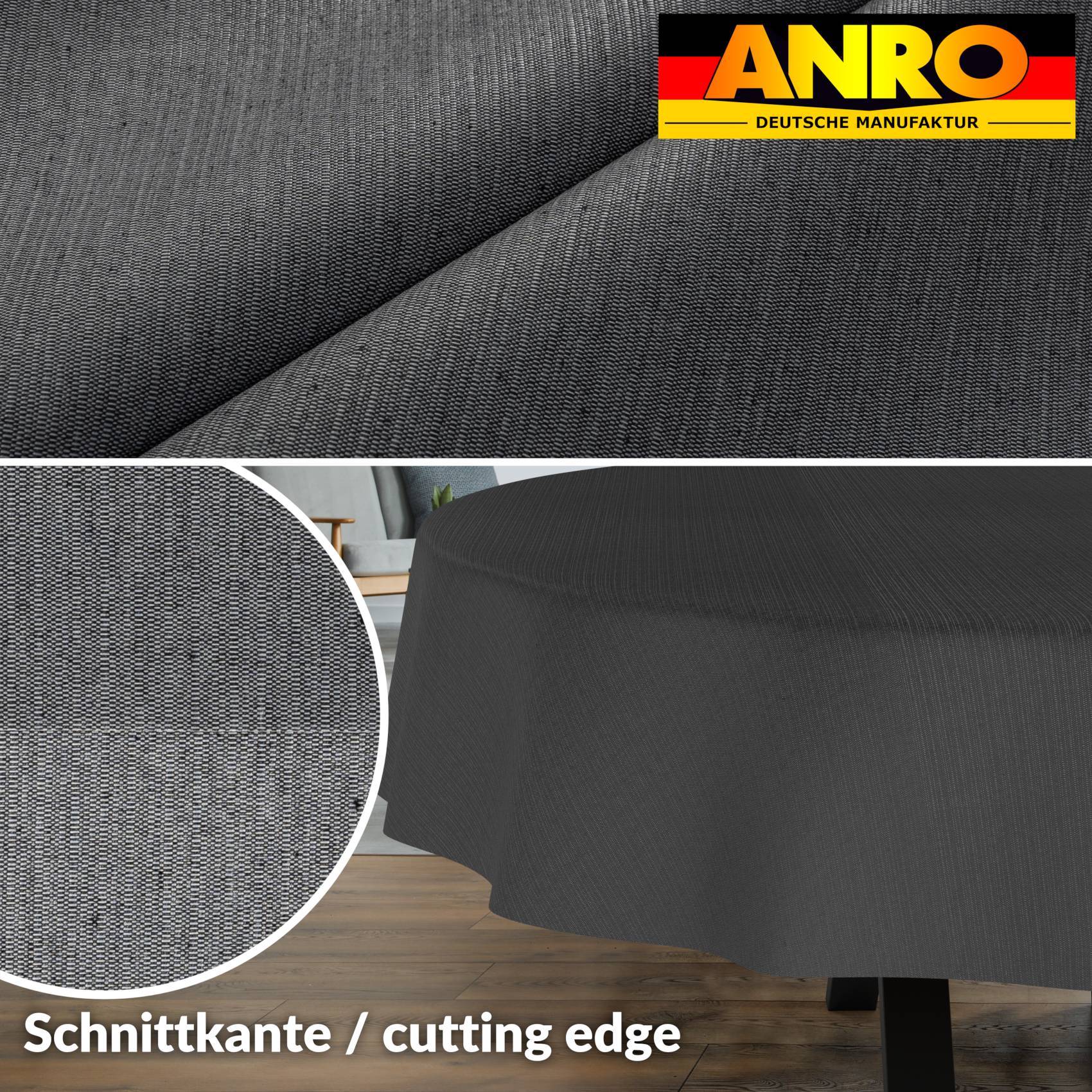 ANRO Tischdecke Mila Grau 160 x 140 cm oval mit Paspelband Baumwolle-Polyester Fleckschutz