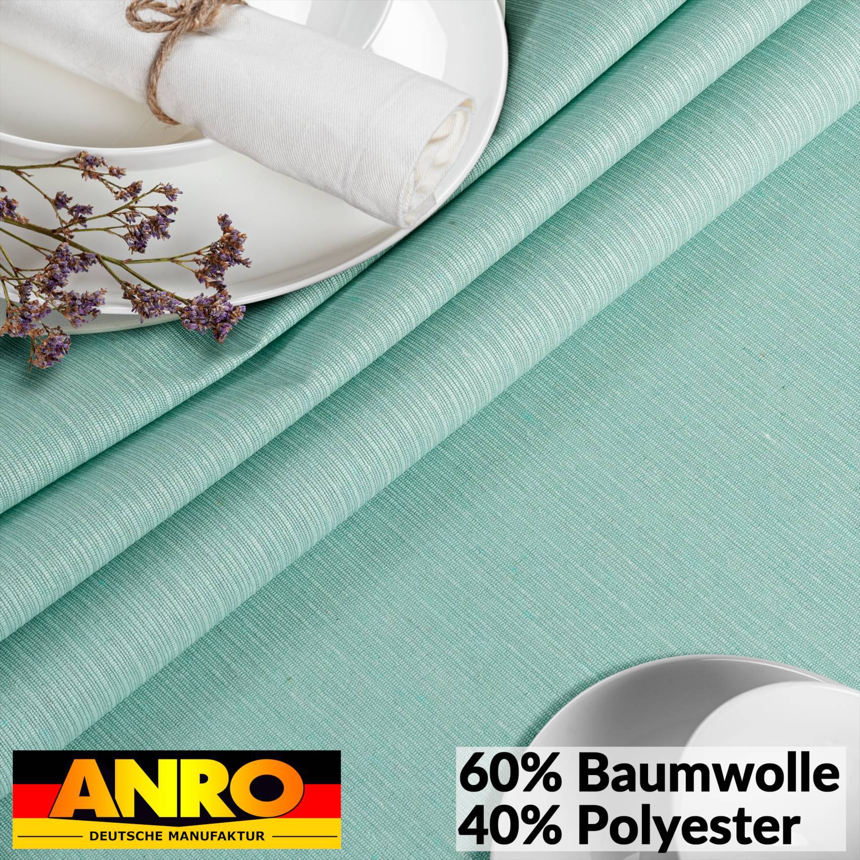 ANRO Tischdecke Mila Mint 280 x 140 cm oval mit Paspelband Baumwolle-Polyester Fleckschutz