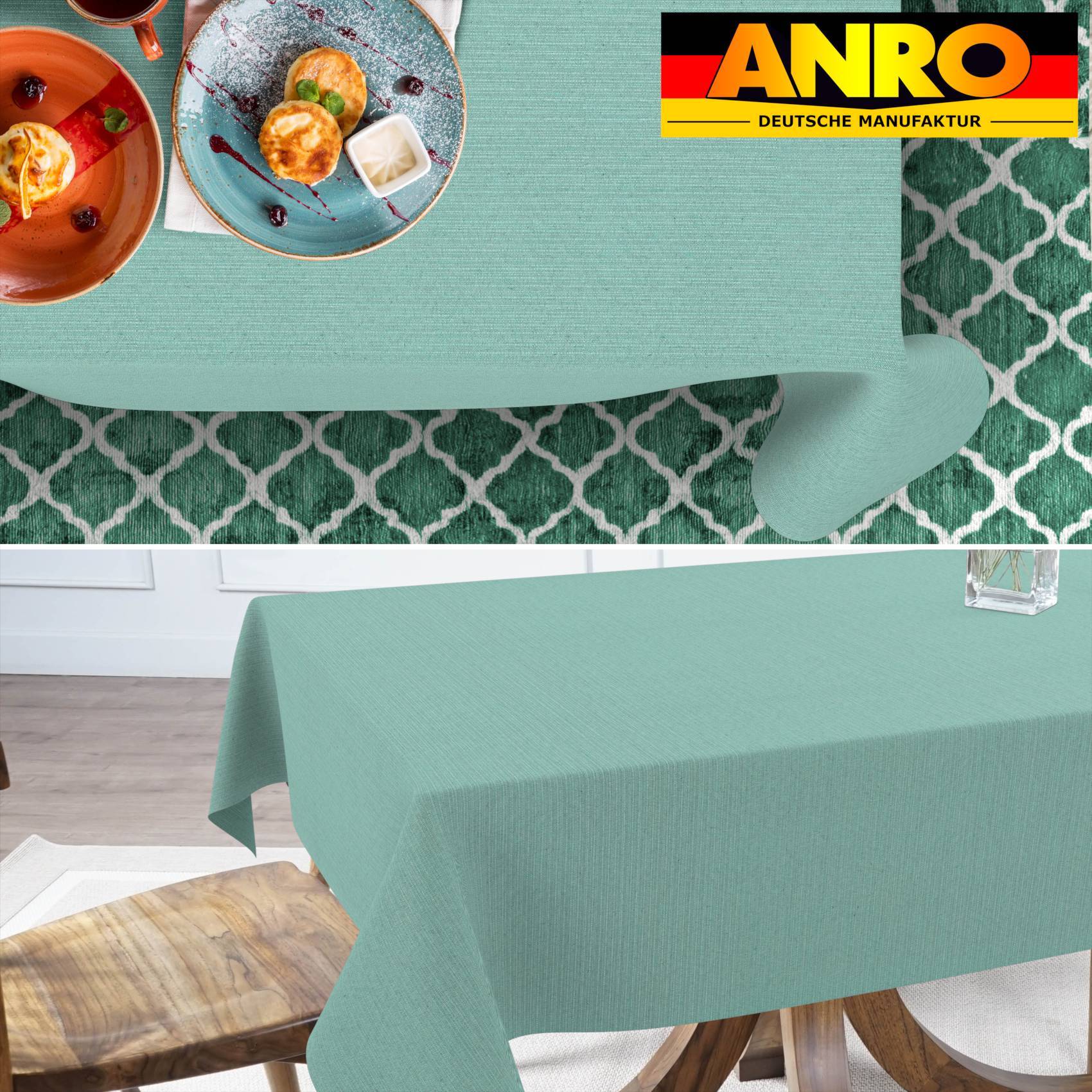 ANRO Tischdecke Mila Mint 180 x 100 cm eckig Schnittkante Baumwolle-Polyester Fleckschutz