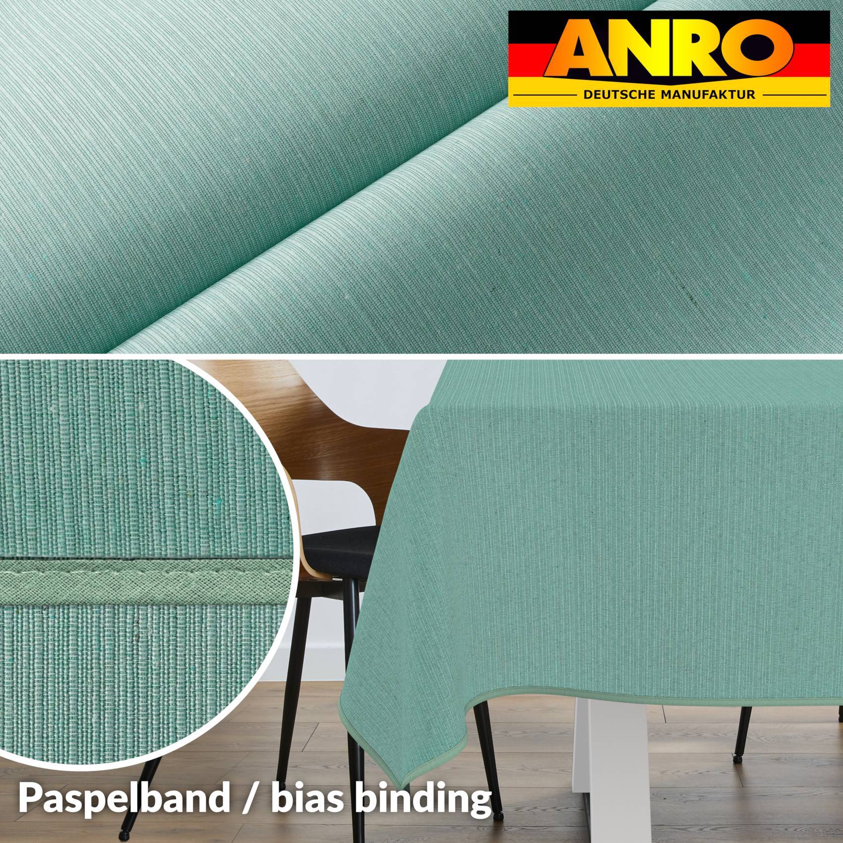 ANRO Tischdecke Mila Mint 180 x 100 cm eckig Schnittkante Baumwolle-Polyester Fleckschutz