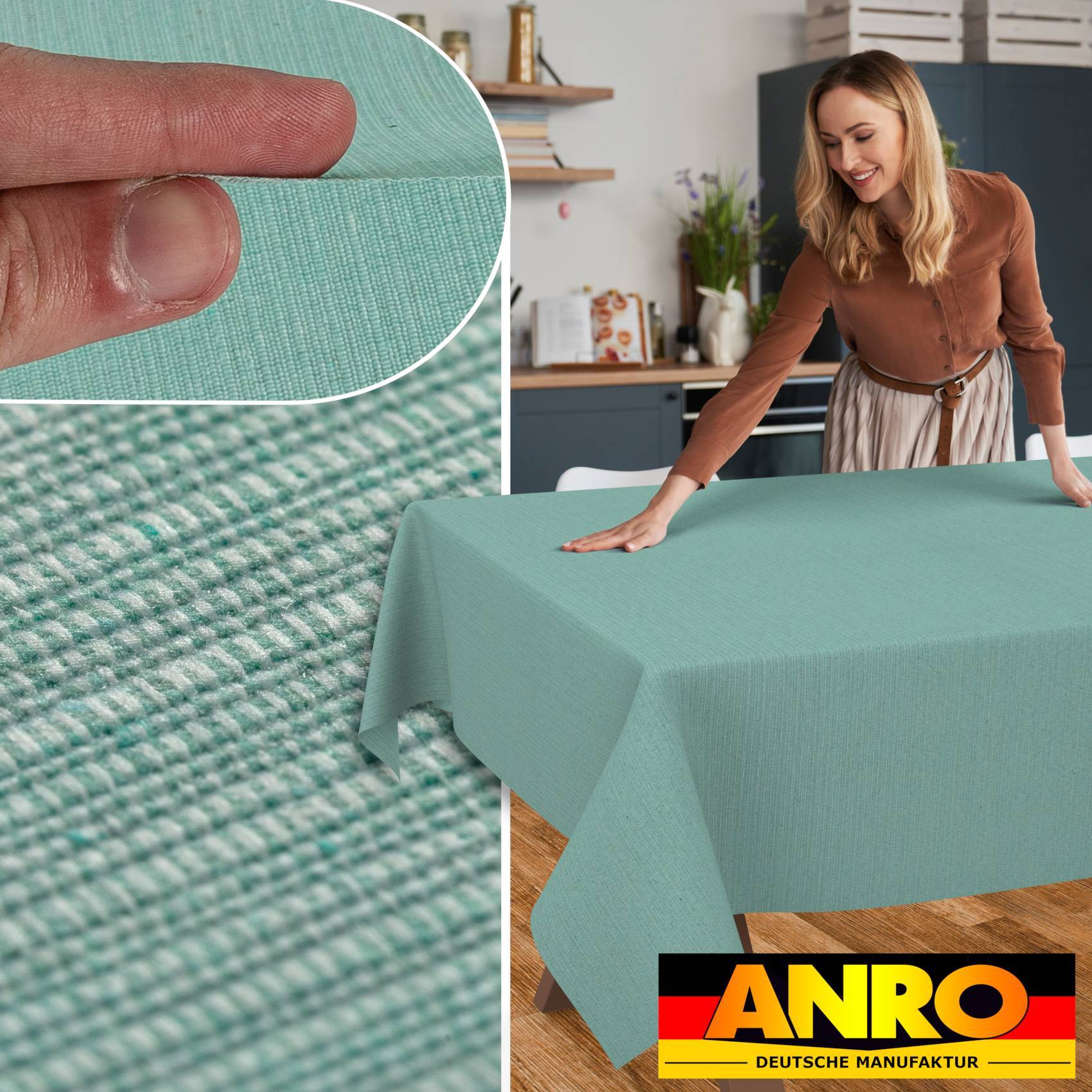 ANRO Tischdecke Mila Mint 180 x 100 cm eckig Schnittkante Baumwolle-Polyester Fleckschutz