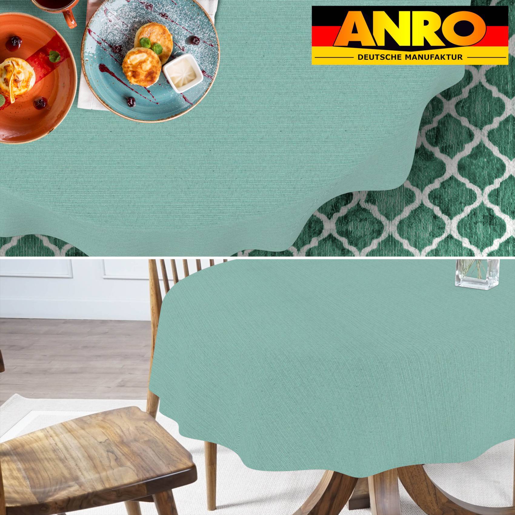 ANRO Tischdecke Mila Mint 180 x 140 cm oval mit Paspelband Baumwolle-Polyester Fleckschutz