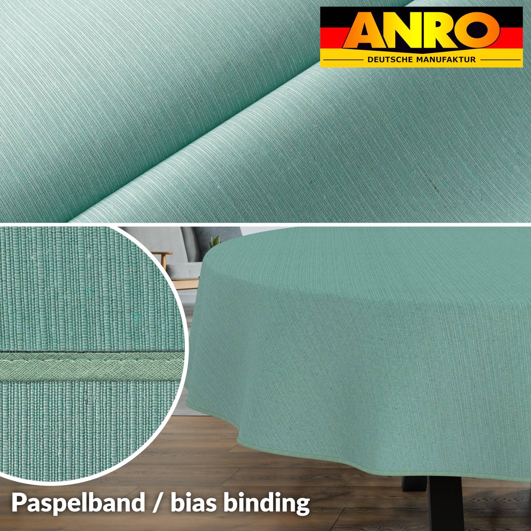 ANRO Tischdecke Mila Mint 180 x 140 cm oval mit Paspelband Baumwolle-Polyester Fleckschutz