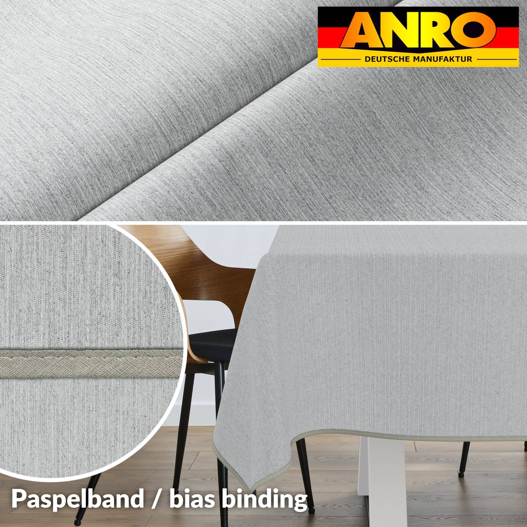 ANRO Tischdecke Mila Perlmutt 240 x 140 cm eckig mit Paspelband Baumwolle-Polyester Uni