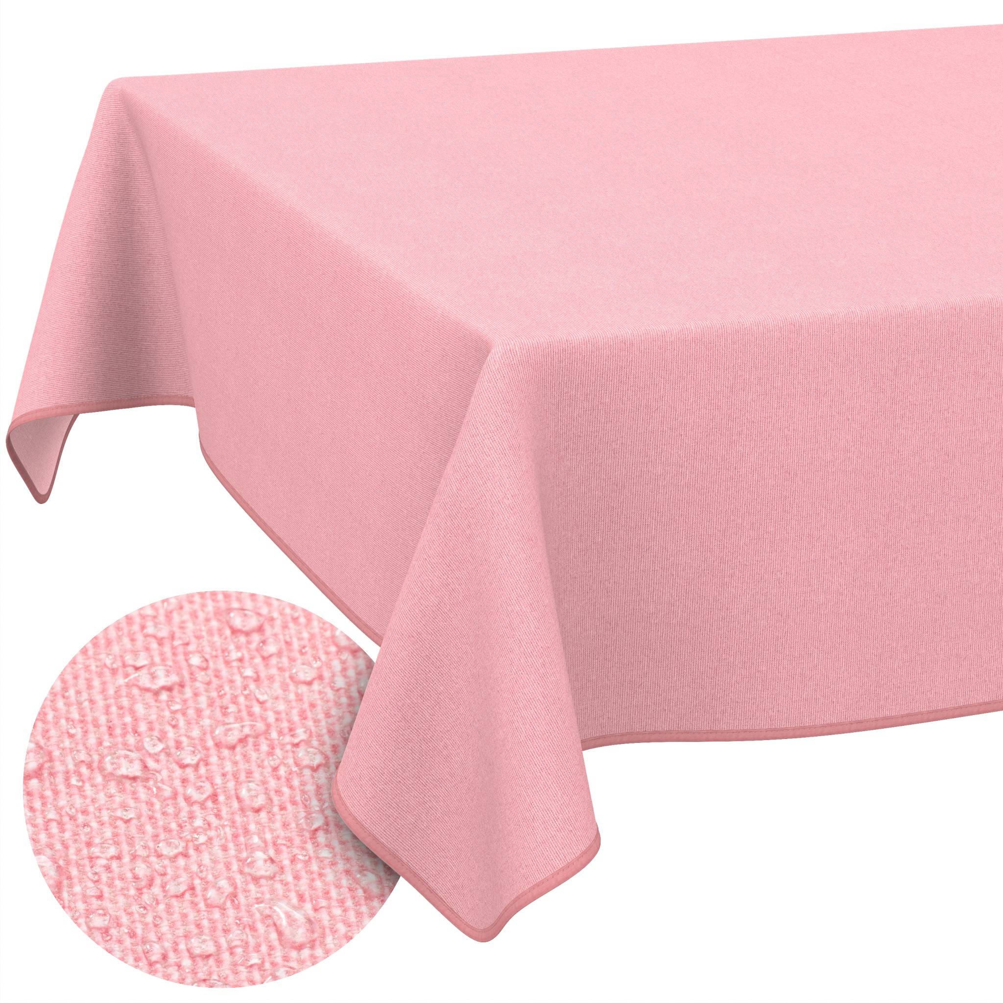 Rosa Tischdecke mit einer Nahaufnahme-Einblendung, die das strukturierte Fabricmuster zeigt.