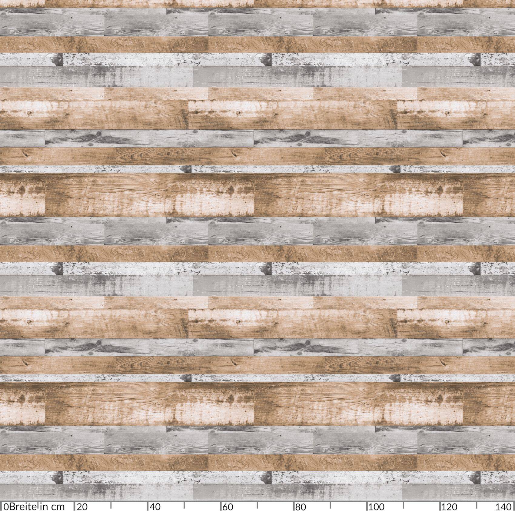 Nahtlose horizontale Holzplanken-Textur in Grau- und Beigetönen mit einem Maßstab entlang der unteren Kante.