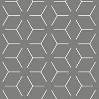 Graues geometrisches Muster aus sich wiederholenden weißen sechseckähnlichen Umrissen auf einem schlichten Hintergrund.
