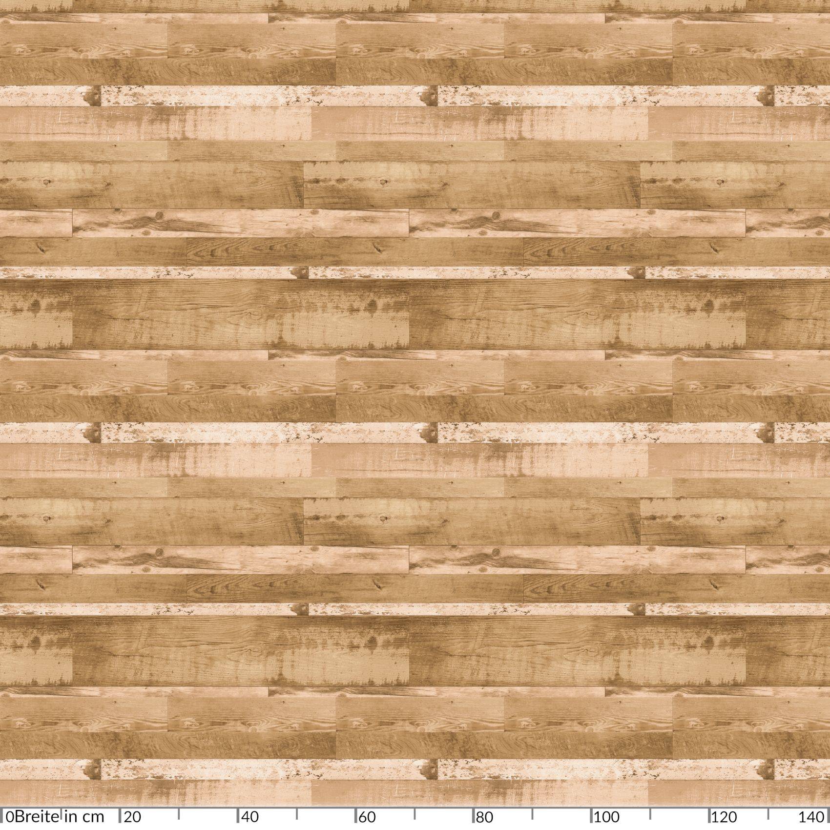 Nahtlose Beige-Holzplanken-Textur mit horizontalen Bändern und Messskala entlang der unteren Kante.