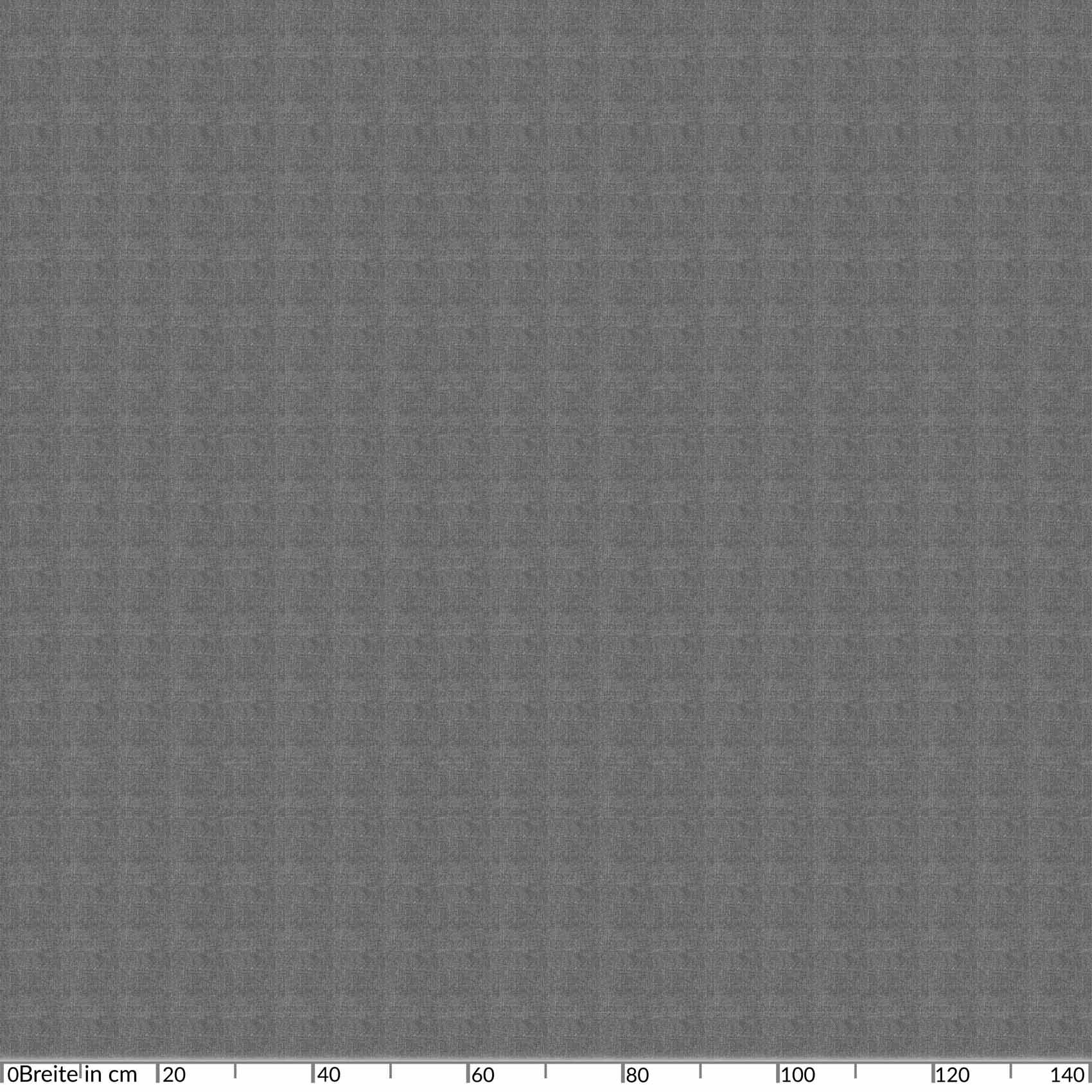 Graue strukturierte Stoffprobe mit einem Lineal am unteren Rand in Zentimetern beschriftet von 0 bis 140, zeigt die Materialbreite.