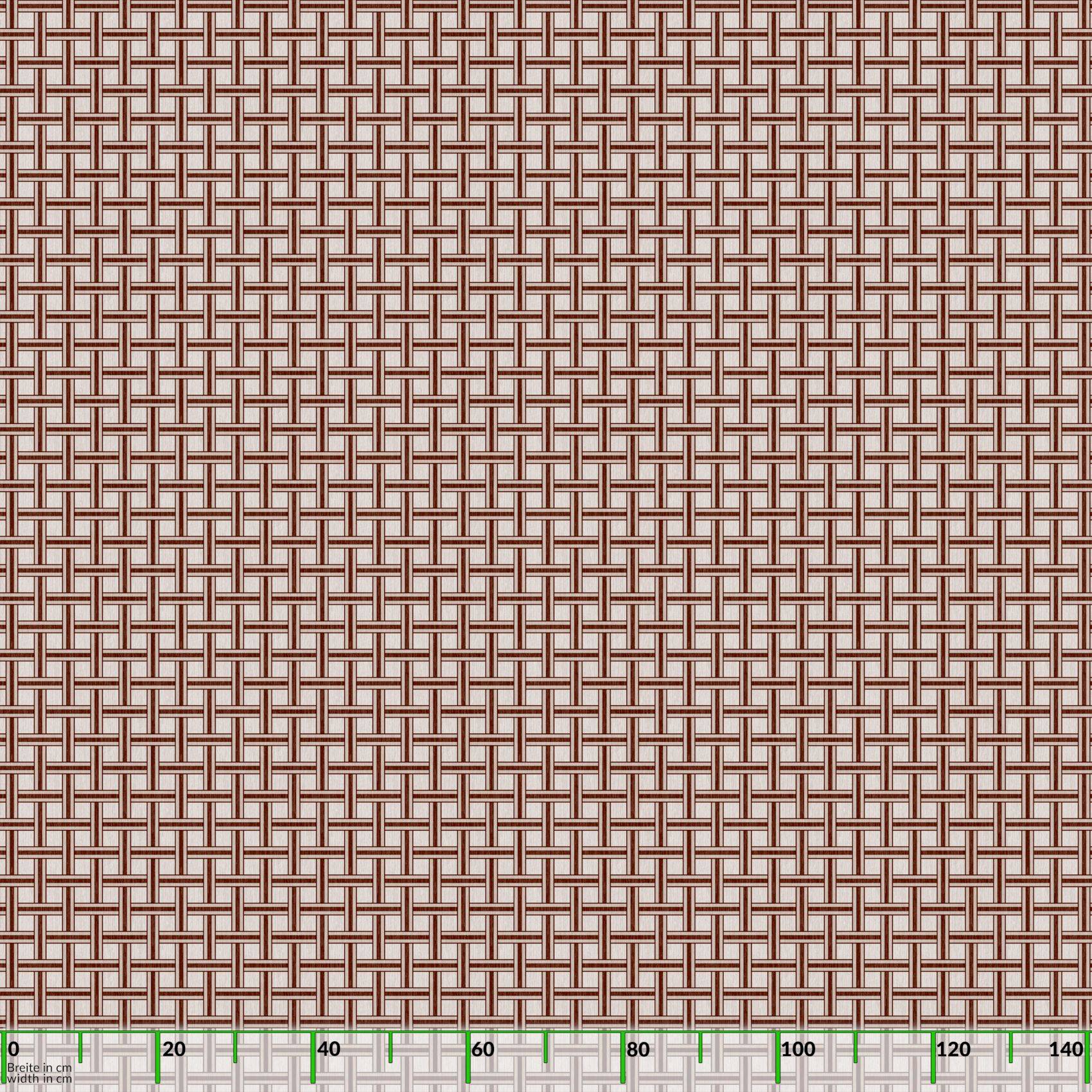 Nahaufnahme eines gewebten Korbes oder Stoffmusters mit sich wiederholenden beige, rosa und braun verflochtenen Fäden.