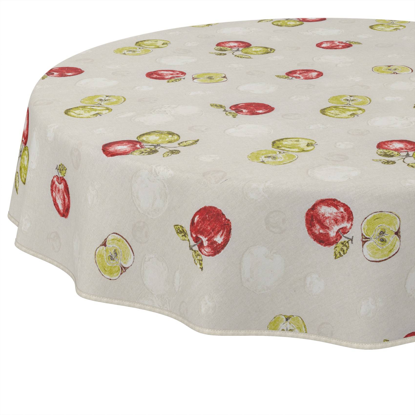 Weiße Tischdecke mit rotem und grünem Apfeldruck