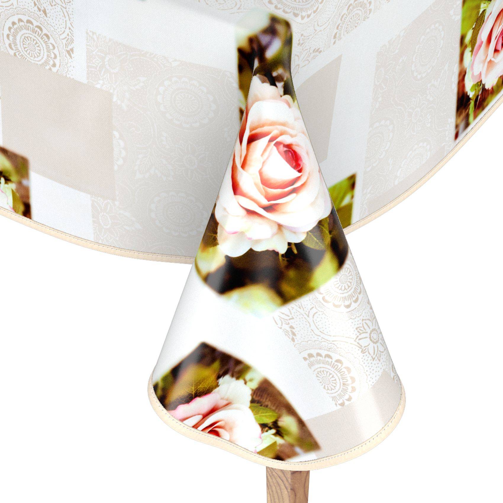 Kegelförmiger Pendelleuchten-Lampenschirm mit rosa Rosenfloralen Drucken vor einem hellmustrigem Hintergrund.